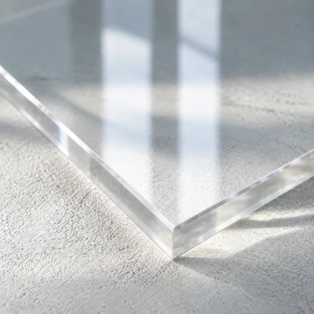 Plexiglas (akrylglas): materialet i skråt vintersollys (genereret billede)